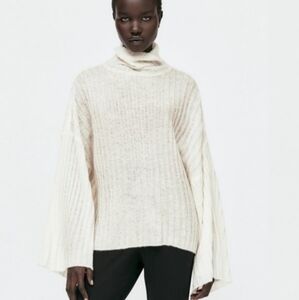 NWT Zara Semi-sheer Ribbed Knit Turtleneck Sweater, Size S